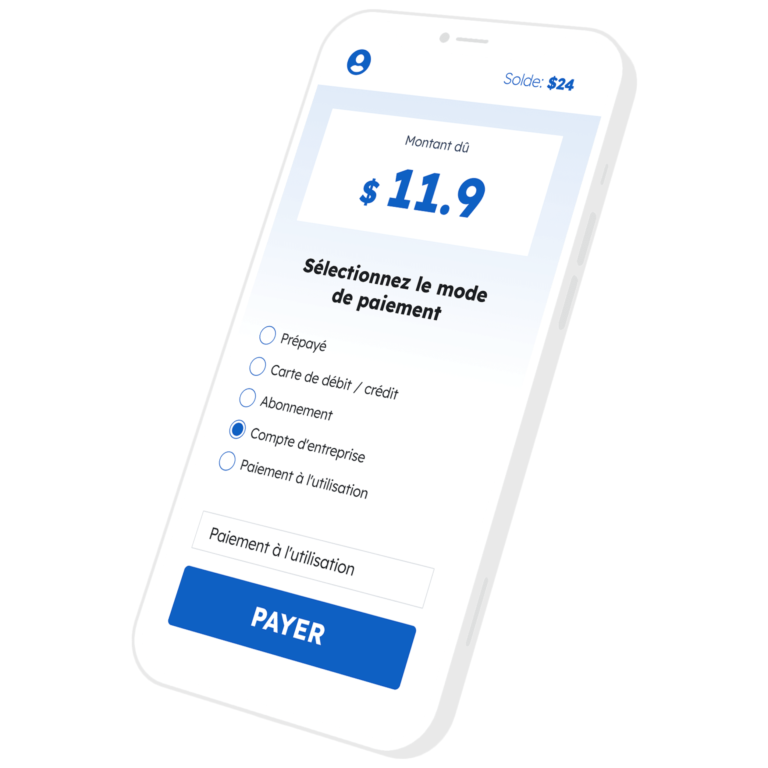 modes de paiement de l'application de mobilité électrique