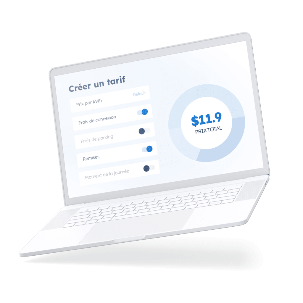 Écran d'ordinateur portable montrant un exemple de tarifs personnalisé avec AMPECO