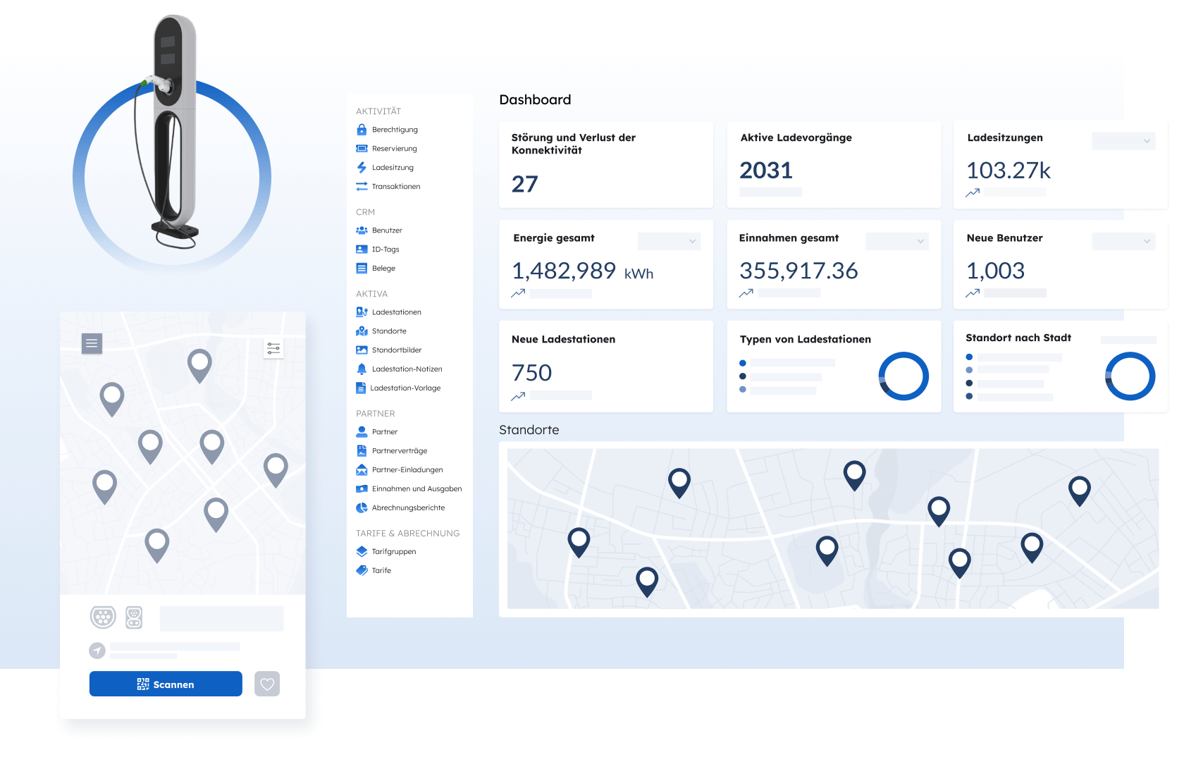 EV-Ladeplattform - Starten, optimieren und skalieren Sie Ihr EV-Ladegeschäft mit AMPECOs White-Label, hardwareunabhängiger EV-Ladeplattform.