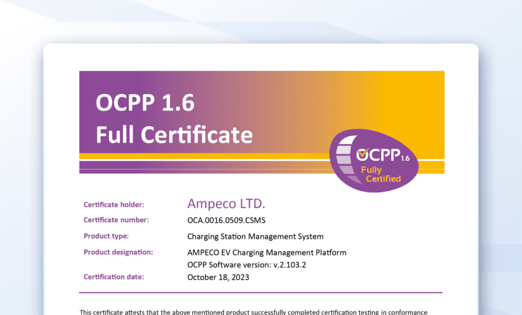 AMPECO OCPP 1.6 Certificate AMPECO OCPP 1.6 Certificate